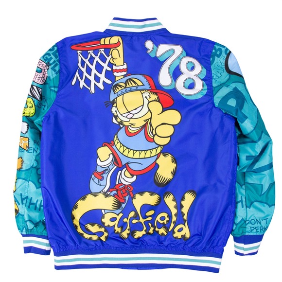 Members Only x Garfield Mens Blue Varsity Bomber Jacket Graphics Size M - Picture 2 of 14